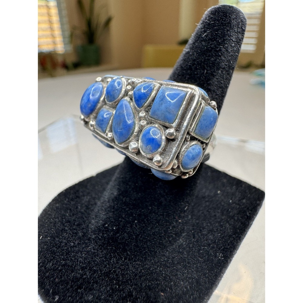 Lapis Lazuli Sterling Silver Cluster Ring Size 5.75 15.2g 925 Statement